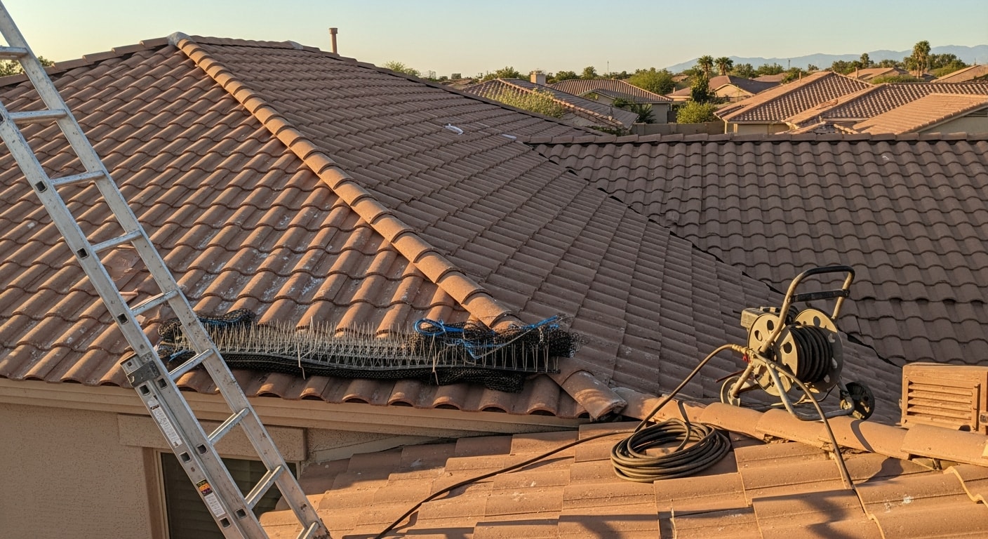 Roof protection and pigeon deterrent installation in Phoenix Arizona