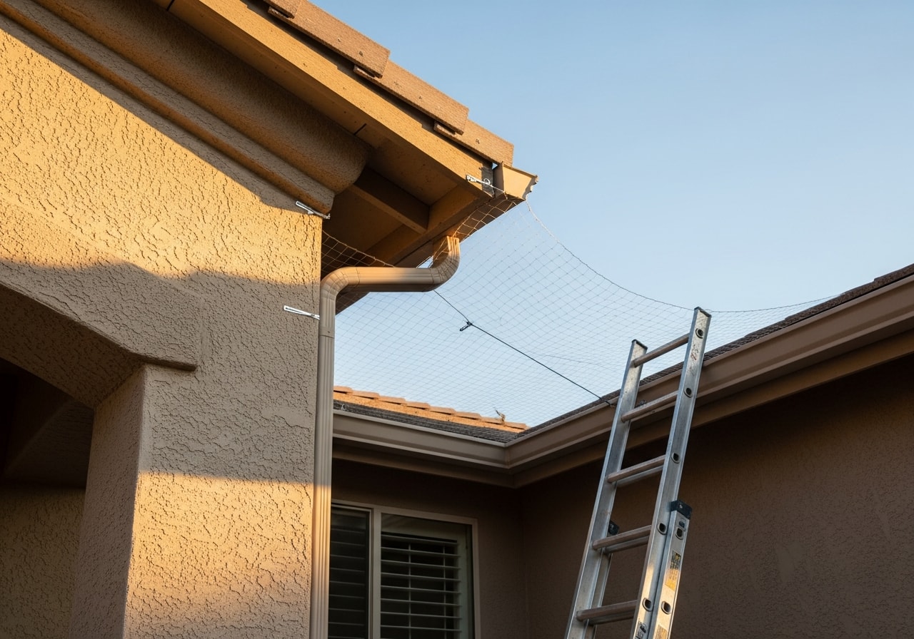 Bird netting installed over residential gutters in Chandler