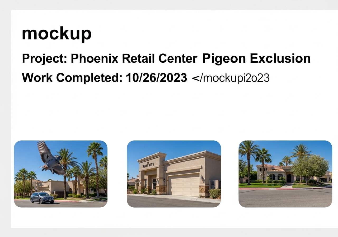Completed pigeon removal and exclusion work on retail center in Phoenix
